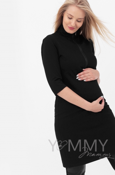 Платье для кормящих и беременных с молнией, черное
