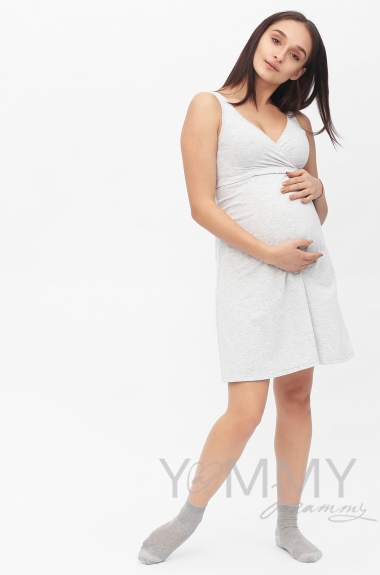 Комплект для кормящих и беременных халат с сорочкой, серый меланж
