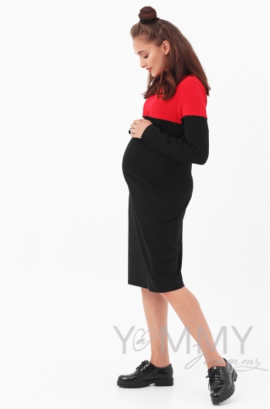 Платье для кормящих и беременных двухцветное, цвет черный/красный