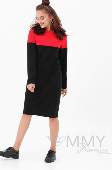 Платье для кормящих и беременных двухцветное, цвет черный/красный
