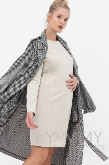 Платье для беременных и кормящих замшевое, цвет светло-бежевое