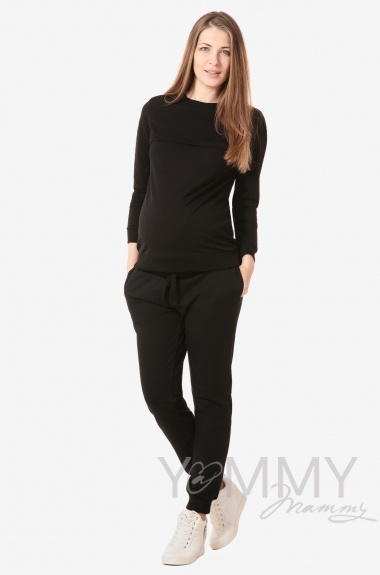 Брюки для беременных и родивших универсальные, спортивные из футера черные