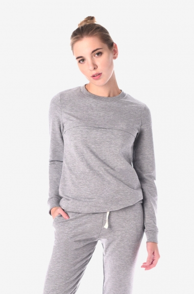 Свитшот для кормящих и беременных с секретом на молнии, серый меланж