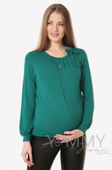 Блуза для беременных и кормящих с бантом, цвет изумруд
