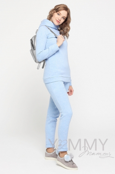 Костюм из худи и брюк, цвет голубой меланж