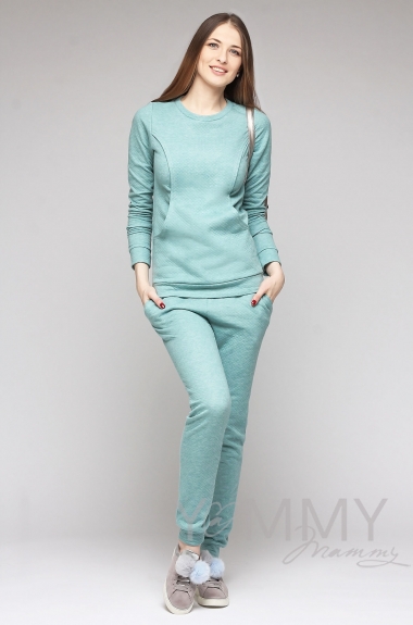 Костюм из капитония для кормящих и беременных, зеленый меланж
