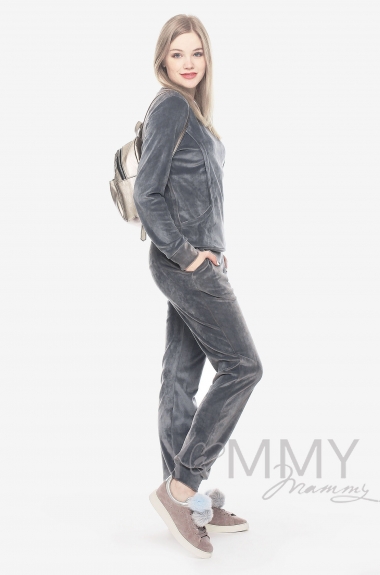 Костюм велюровый для кормящих и беременных хамелеон, серый