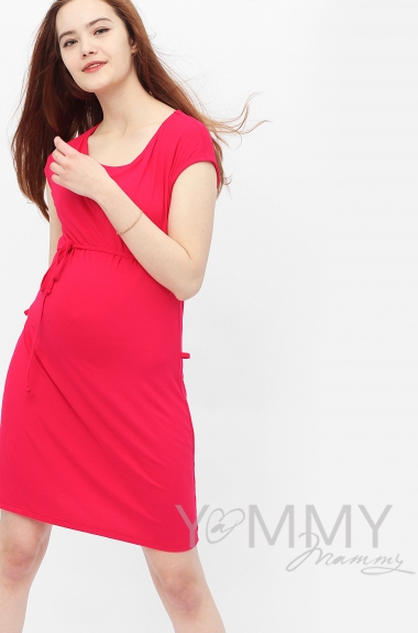 Платье для беременных и кормящих с горловиной "качелька", фуксия