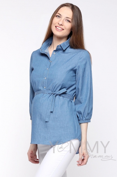 Рубашка джинсовая для беременных и кормящих, голубая