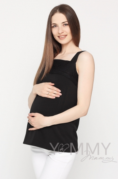 Топ с кружевом для кормящих и беременных, цвет черный