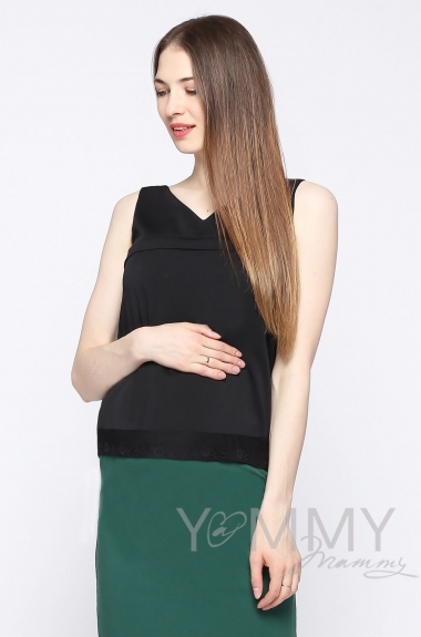 Блуза для беременных и кормящих, черная с кружевом