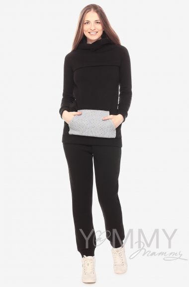 Брюки для родивших и беременных универсальные, с начесом черные