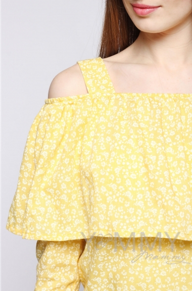 Блуза для беременных и кормящих с воланом, желтая с цветочным принтом