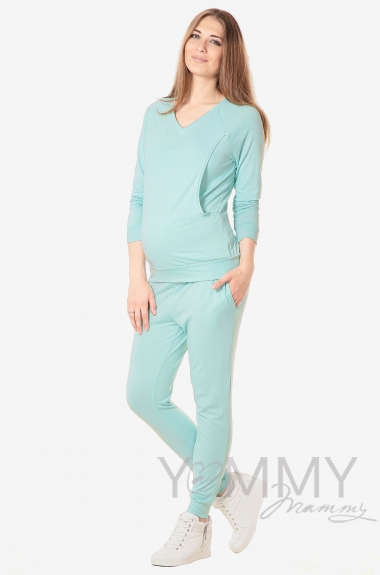 Костюм для кормящих и беременных из джемпера и брюк, ментол