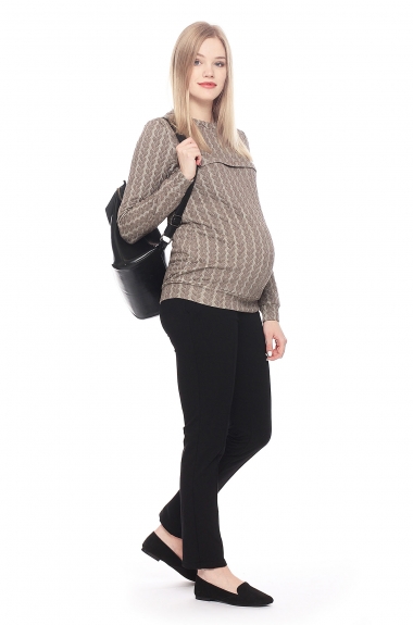Свитшот для кормящих и беременных с узором "косы", коричневый меланж