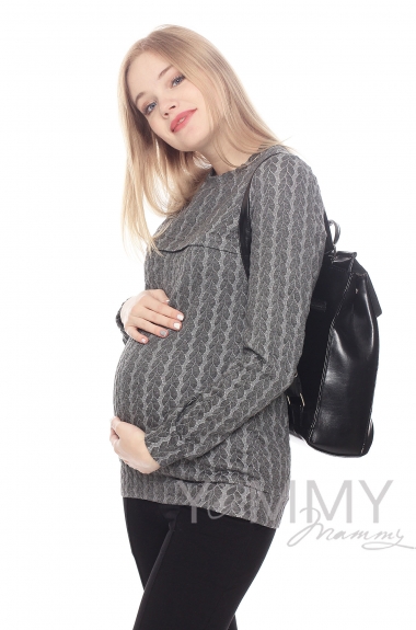 Свитшот для кормящих и беременных с узором "косы", серый меланж