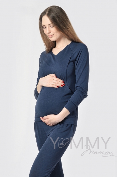 Костюм для беременных и кормящих из джемпера и брюк, темно-синий меланж