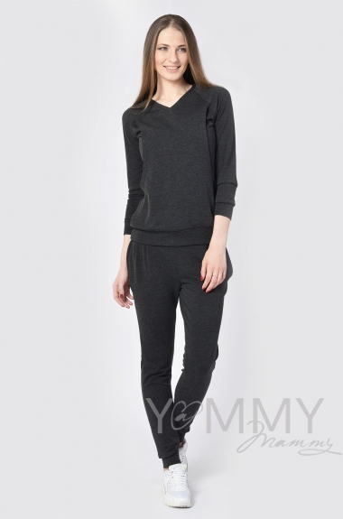 Костюм из джемпера и брюк для кормящих и беременных, серый меланж