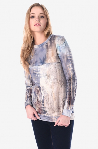 Свитшот для кормящих и беременных с секретом на молнии, белый/голубой рисунок